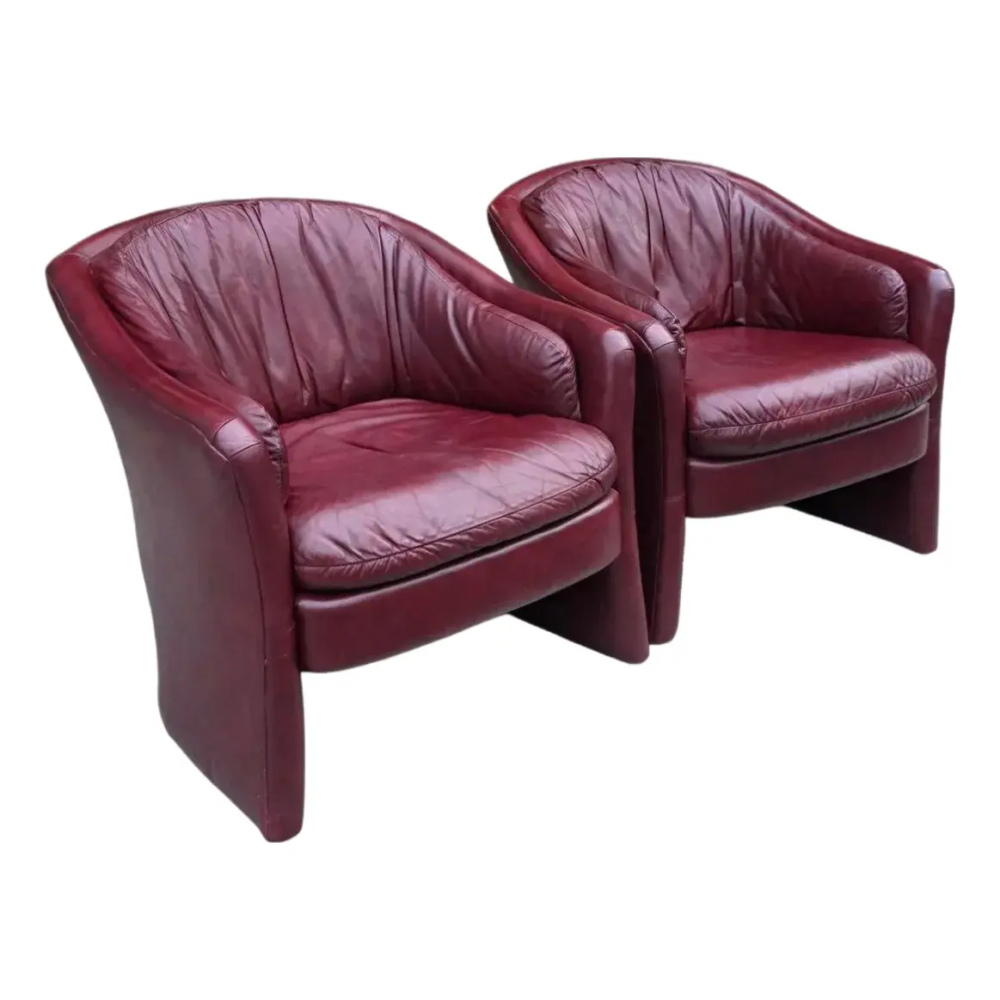 Pair of Vintage Oxblood Leathercraft Postmodern Lounge/Club Chairs