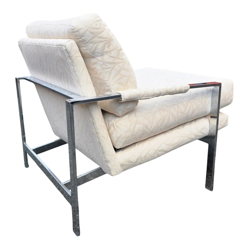 Vintage Attributed to Milo Baughman for Thayer Coggin 951 Flat Bar Chrome Lounge Chair