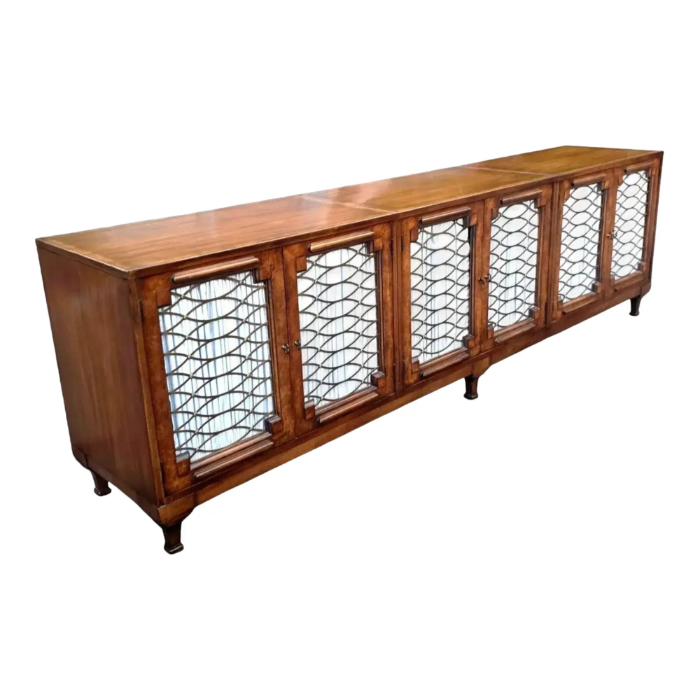 Vintage French Empire Style 6- Lattice Door Cherry Credenza