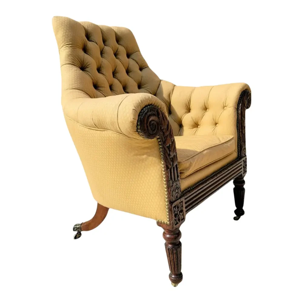 19th Century Antique Carved Mahogany Regency Library Chair