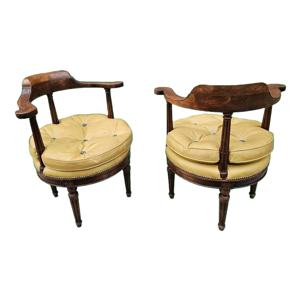 Antique Pair of French Louis XVI Style Swivel Desk Chairs
