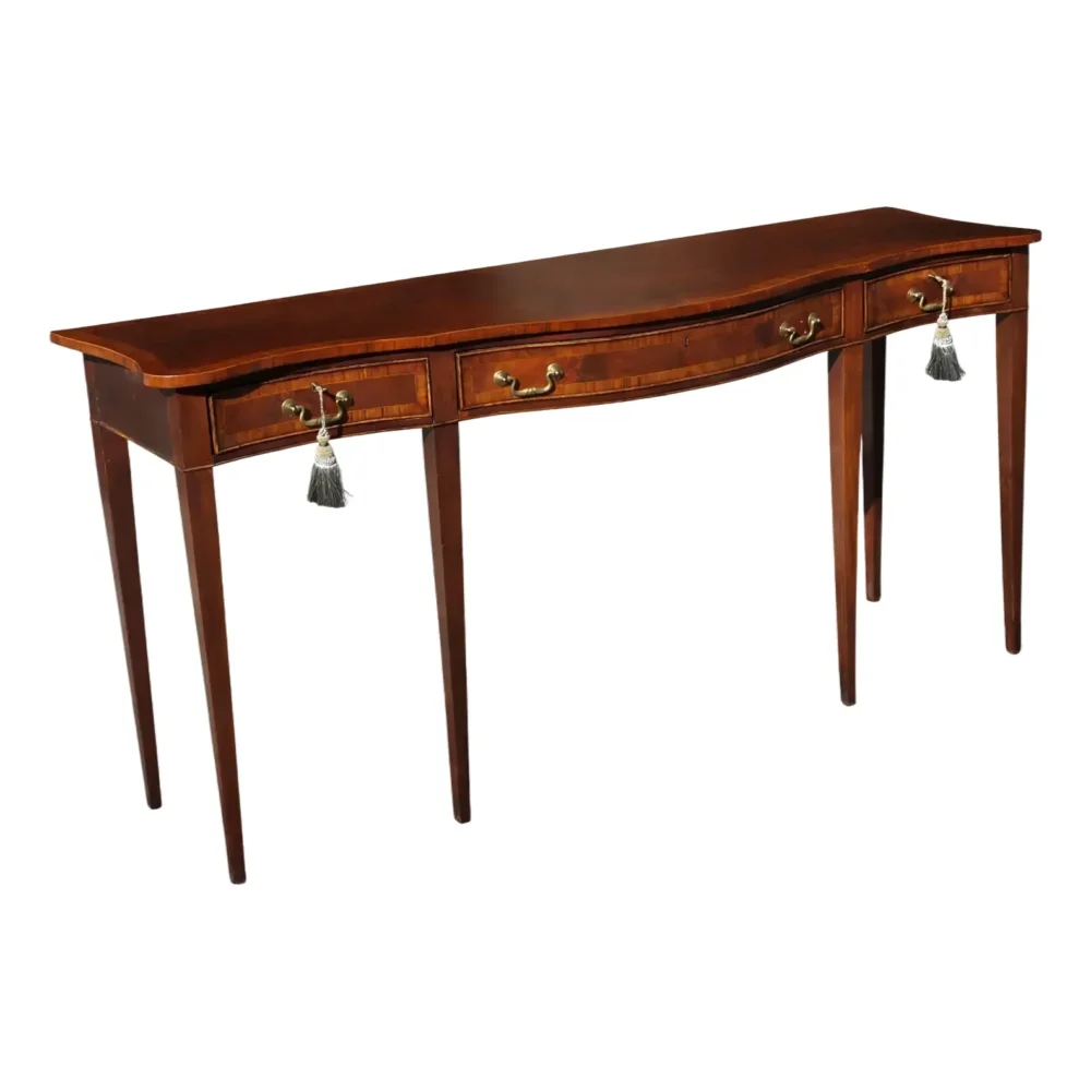 English George III Style Serpentine Mahogany Console / Serving Table With Satinwood Inlay, Late 20th Century