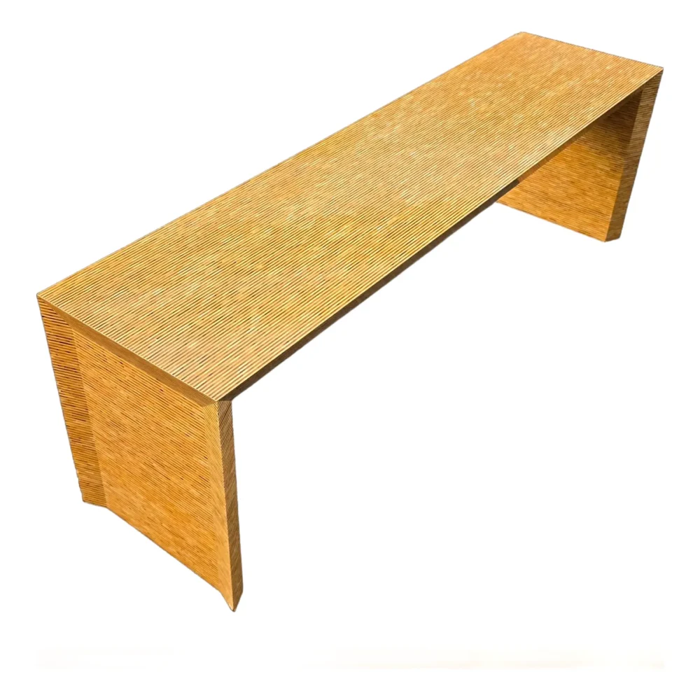 Late 20th Century Postmodern Laminated Multi-Species Wood Slat Waterfall Bench, Late 20th Century