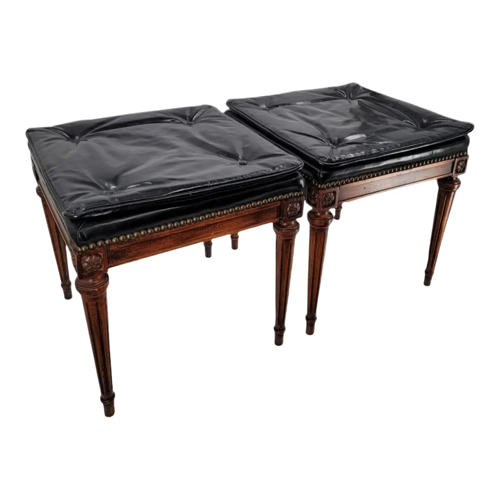 Mid-Century Hollywood Regency Maison Jansen Style Tufted Low Stools - A Pair