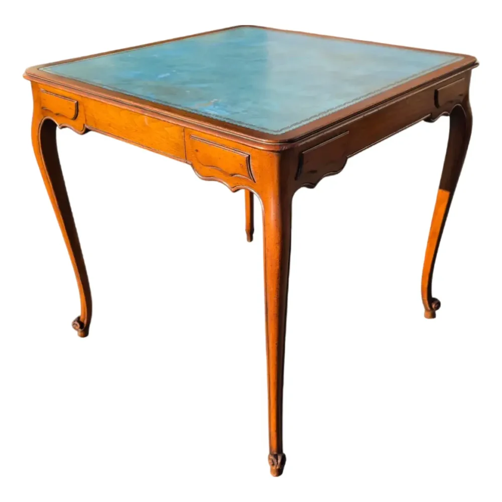 The Beauville Collection by B. Altman Co. Louis XV Style Walnut Writing Table With Blue Leather Top, Circa 1900