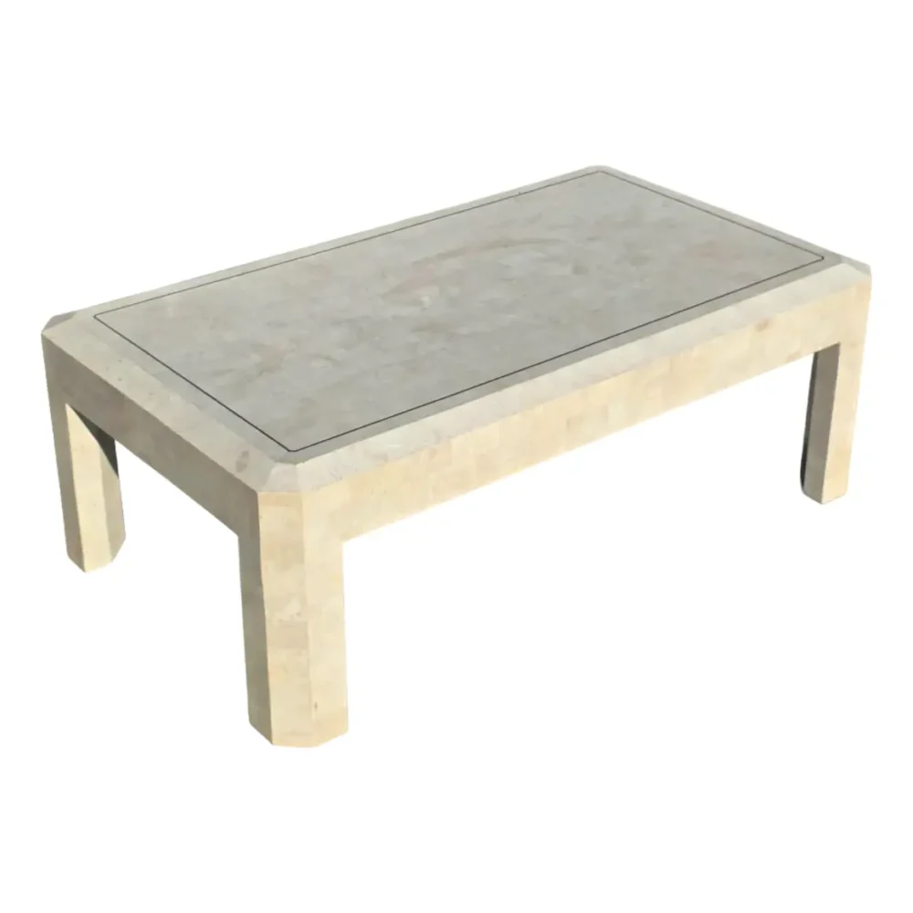 Vintage Post Modern Tessellated Stone Brass Inlay Coffee Table