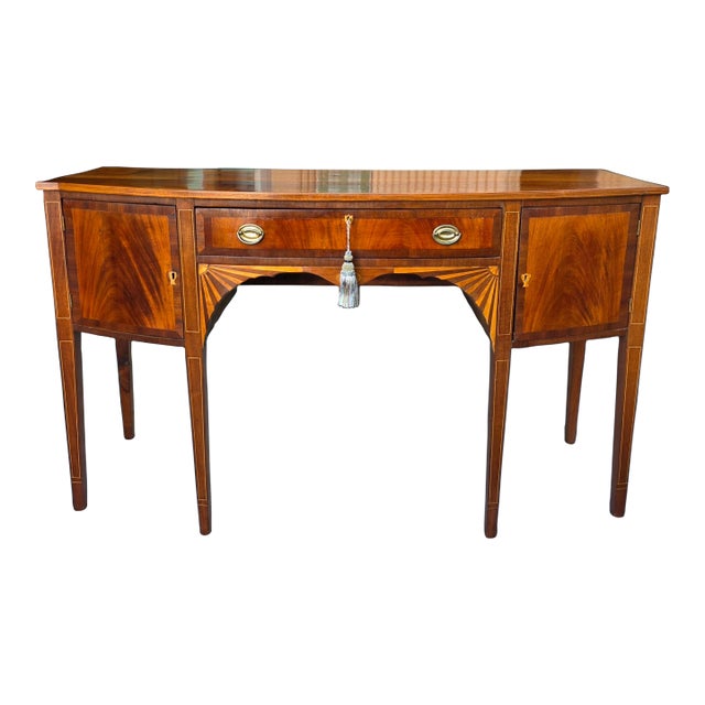 English George III Sheraton Mahogany Bowfront Sideboard With Fan Marquetry, Circa 1790–1810