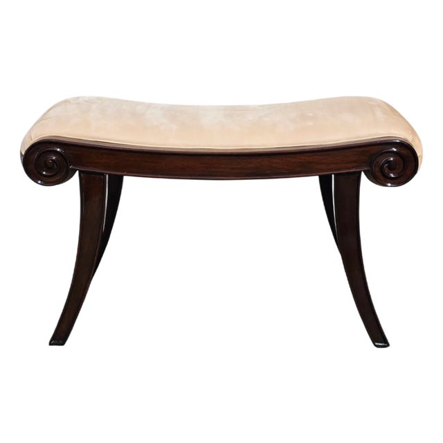 Kerry Joyce for Dessin Fournir Regency Style Mahogany Scroll-End Upholstered Bench