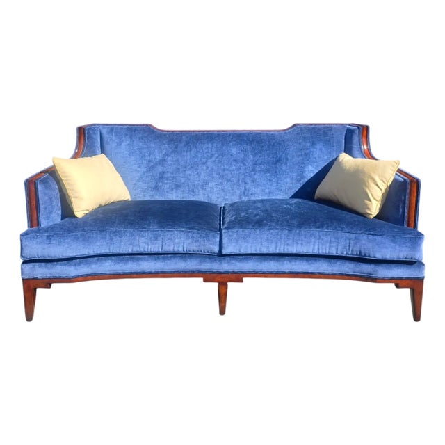 Late 20th Century Theodore Alexander European Style Jule Sofa in Blue Velvet.