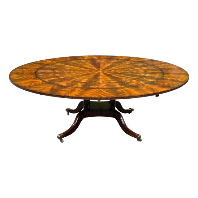 Maitland-Smith English Regency Flame Mahogany Roundabout Extendable Dining Table With Sunburst Top