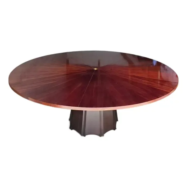 82" Thomas Pheasant for Baker Furniture Mahogany Sunburst Pedestal Dining Table
