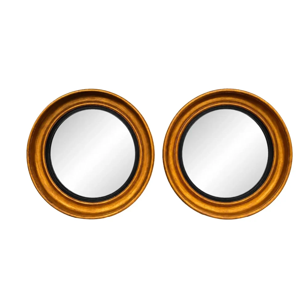 Pair of 44" Friedman Brothers Bullseye Parcel-Gilt Round Wall Mirrors With Ebonized Inner Liners