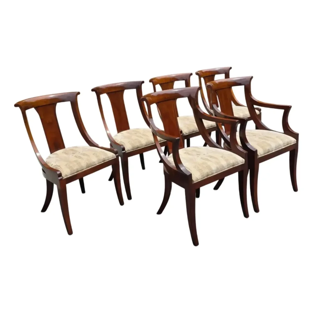 Late 20th Century Stickley Cherry Klismos Regency Style Dining Chairs, Set of 6 With Two Armchairs