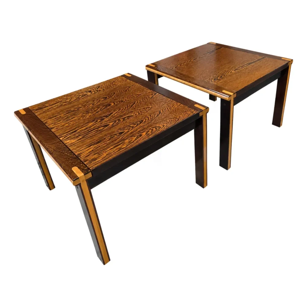 Exceptional Pair of Mid-Century Modern Zebrawood Side Tables With Contrasting Solid-Wood Joinery, Circa 1960s